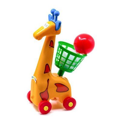 Детская ручная каталочка с мячебросом Бамсик Жираф красная 1106 фото 1