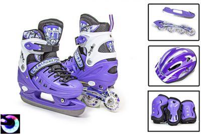 Раздвижные ролики - коньки с комплектом защиты и шлемом 34-37 Scale Sport Фиолетовый (2в1) фото 1