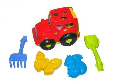 Развивающий детский сортер-трактор Colorplast Кузнечик №2 красный с песочным набором 0336 фото 1