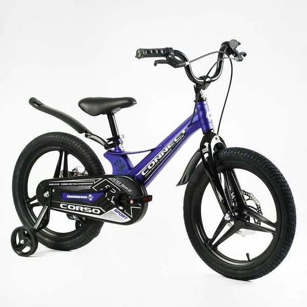 Велосипед детский двухколёсный 18" CORSO Connect магниевая рама доп колеса на 6-8 лет синий MG-18763 фото 1