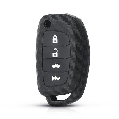 Силиконовый чехол для автомобильного флип-ключа Hyundai (Хюндай) косой 4 кн черный карбон фото 1