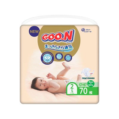 Подгузники GOO.N Premium Soft для детей 4-8 кг (размер 2(S), на липучках, унисекс, 70 шт) фото 1