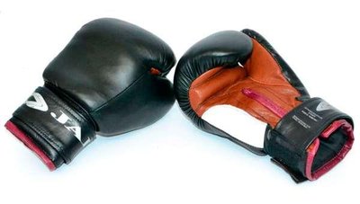 Кожаные боксерские перчатки ТМ JAB вес 12 унций на липучке черные фото 1