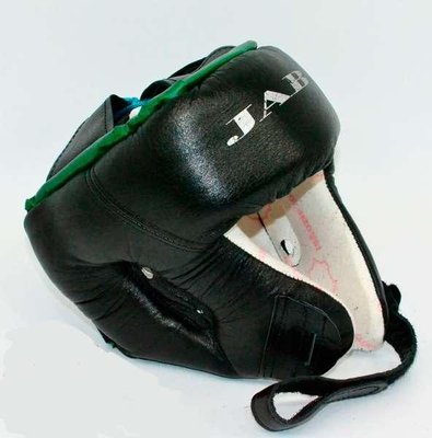 Кожаный боксерский шлем ТМ JAB с регулировкой и наполнителем черный фото 1