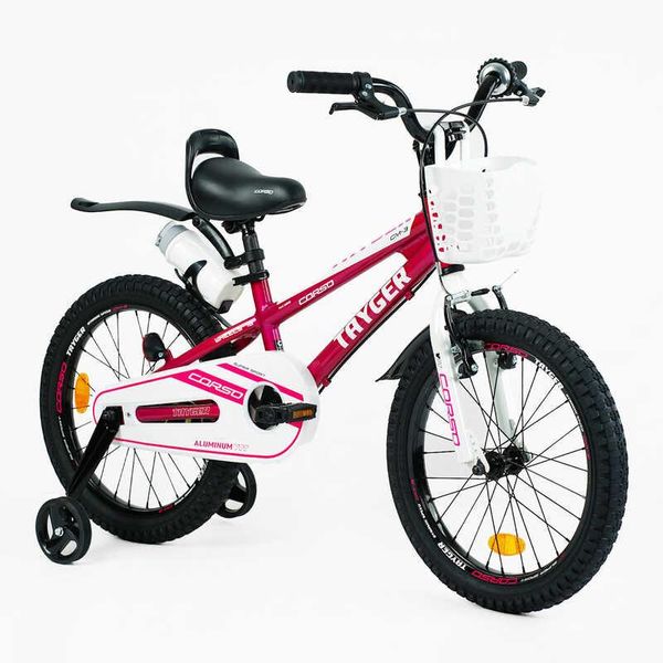 Велосипед дитячий двоколісний 18" CORSO Tayger алюмінієва рама доп колеса бордовий TG-21702 фото 1
