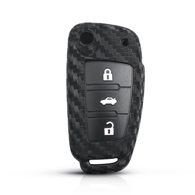 Силиконовый чехол для автомобильного флип-ключа AUDI (Ауди) черный карбон фото 1