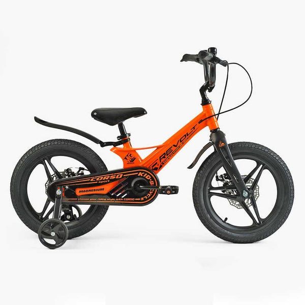 Велосипед детский двухколёсный 16" CORSO Revolt магниевая рама доп колеса на 5-7 лет оранжевый MG-16055 фото 2
