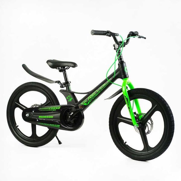 Велосипед подростковый двухколёсный 20" CORSO Revolt магниевая рама черно-салатовый фото 1