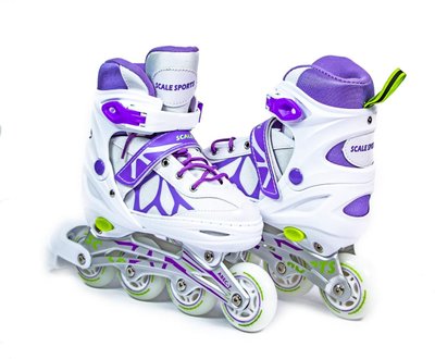 Детские раздвижные ролики 29-33 Scale Sports LF 601A бело-фиолетовые с подсветкой переднего колеса фото 1