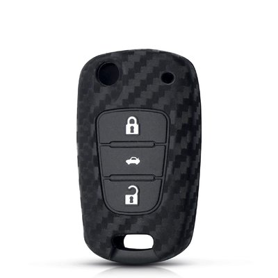 Силиконовый чехол для автомобильного флип-ключа Hyundai (Хюндай) черный карбон фото 1